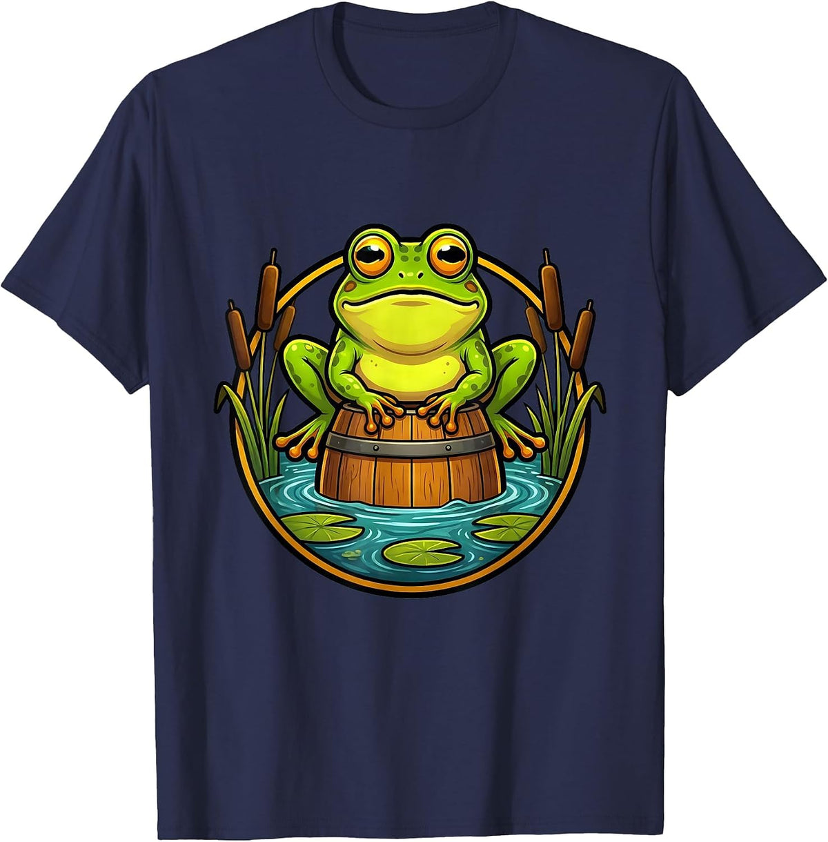 Men's Frog on a Keg Pond Beer Illustration T-Shirt - Navy Blue