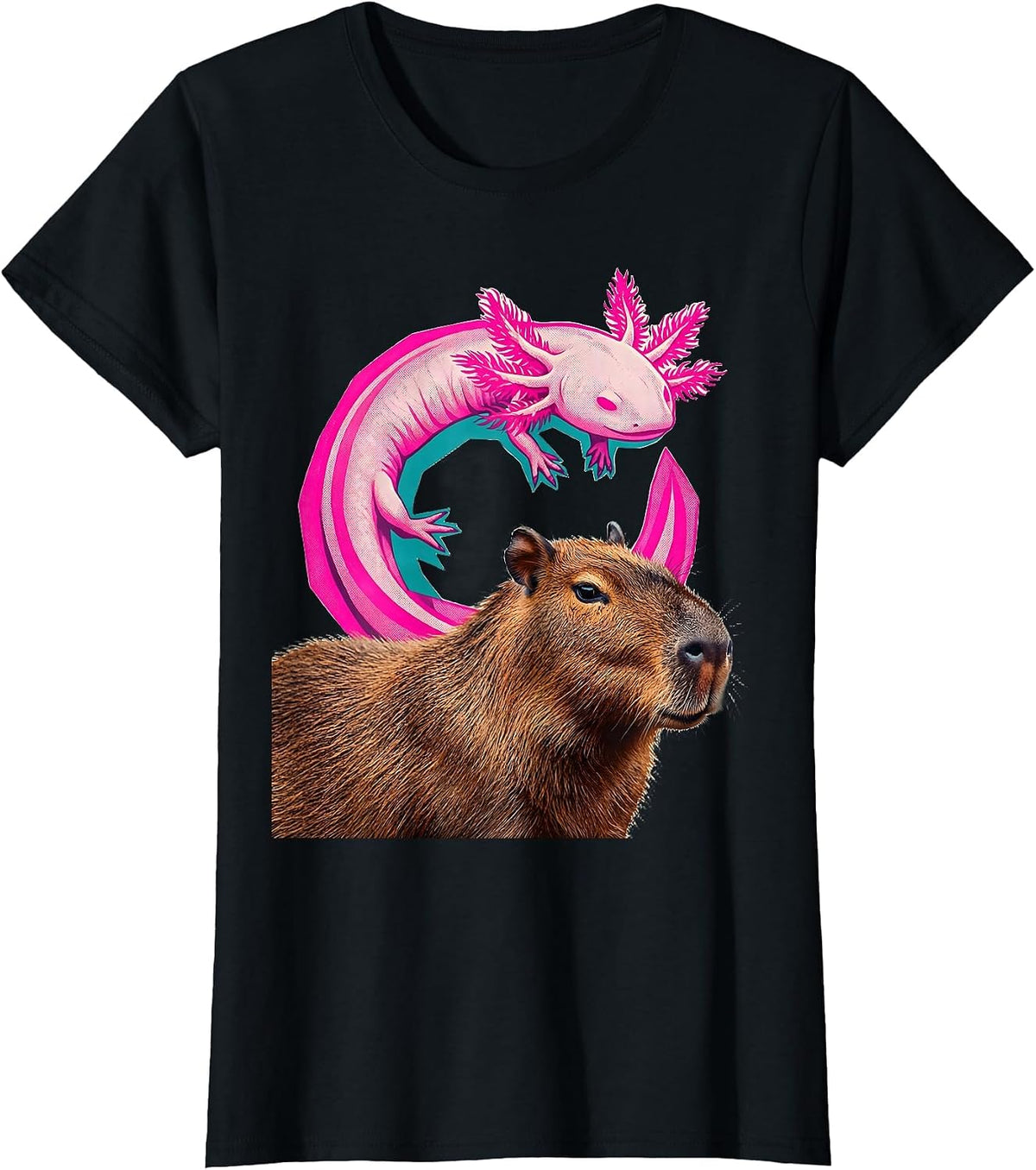 Women's Capybara Axolotl Kawaii Animal Lover Kids Gift T-Shirt - Black