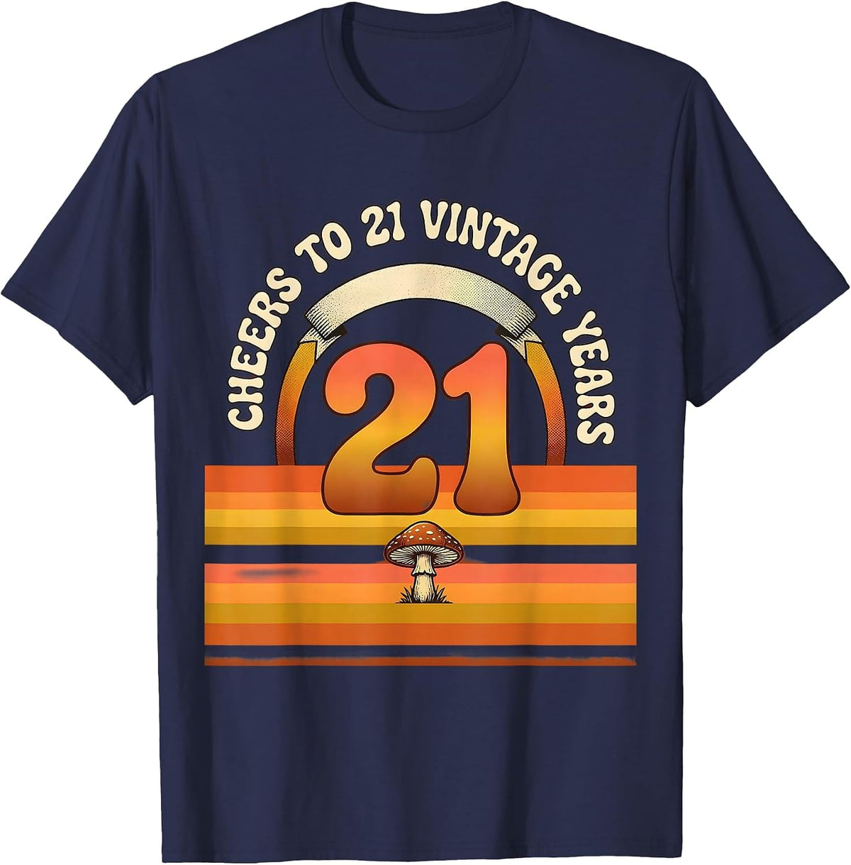 Cheers To 21 Vintage Years Retro Birthday Gift T-Shirt - Navy Blue