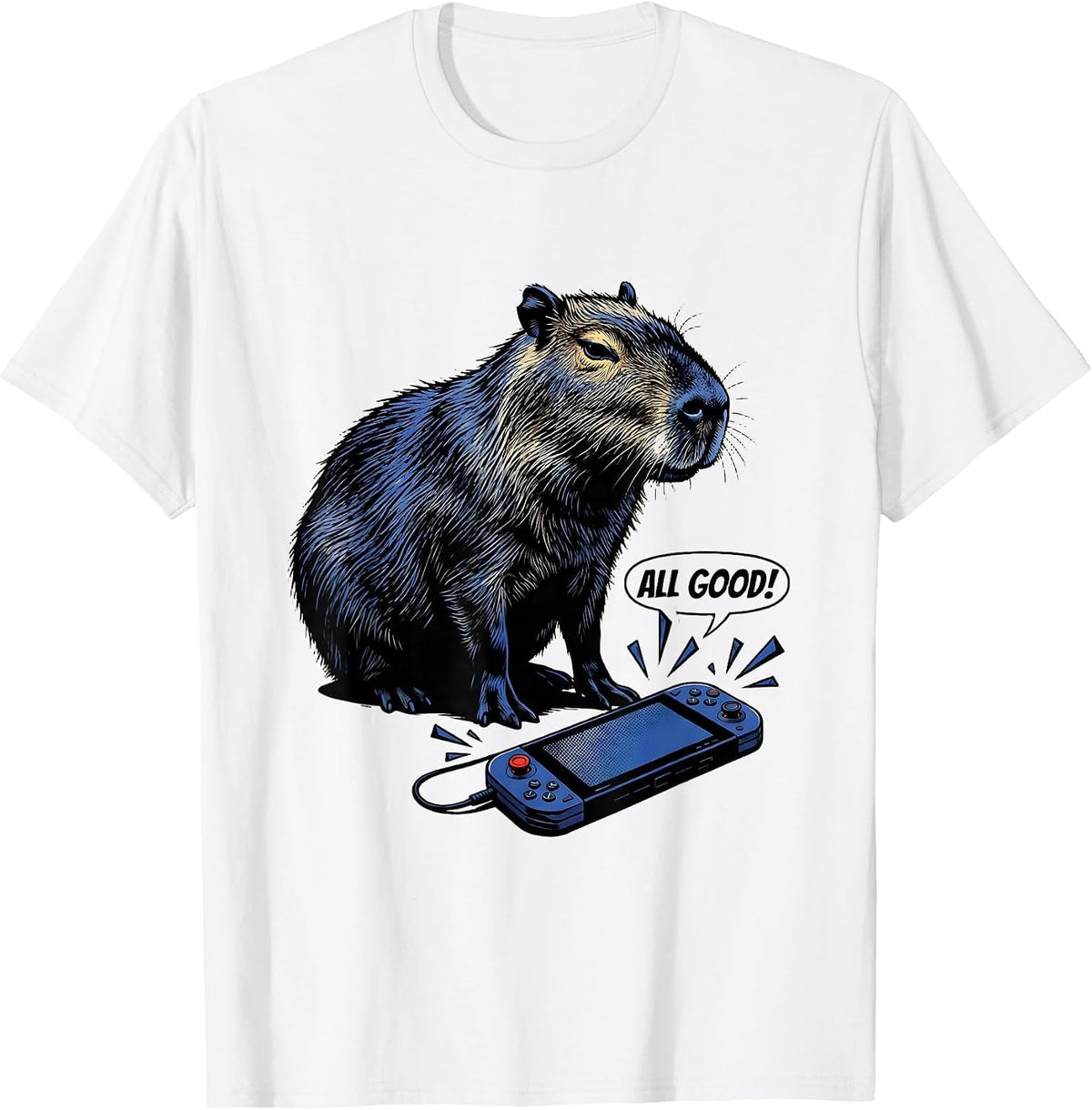 Men's All Good Comic Book Capybara Gamer Meme Humor T-Shirt - White