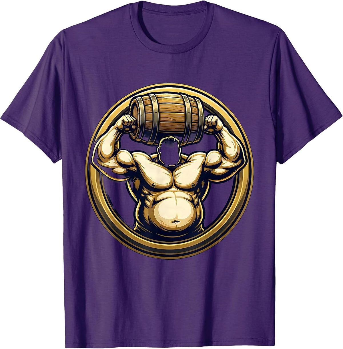 Stocky Beer Keg Flexing Muscle Graphic T-Shirt - Purple
