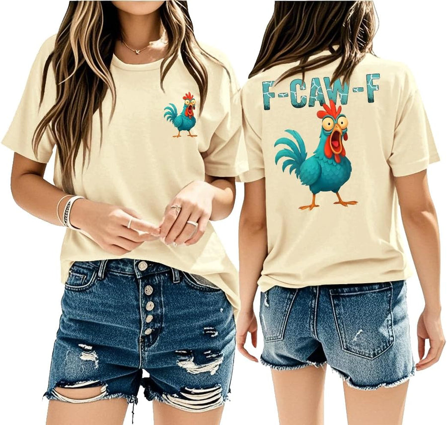 F Caw F Chicken Shirt Women Crewneck & V Neck T-Shirt Chicken Graphic Tee - Crew Neck Crew-creamy Yellow