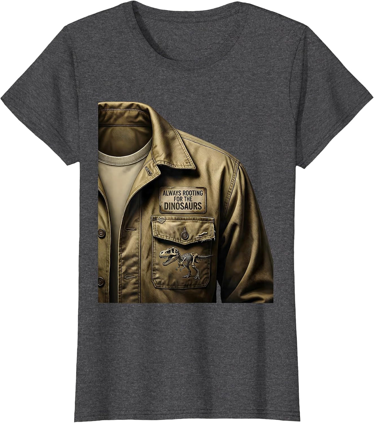 Women's Always Rooting For The Dinosaurs Funny Design T-Shirt - Dark Heather Grey