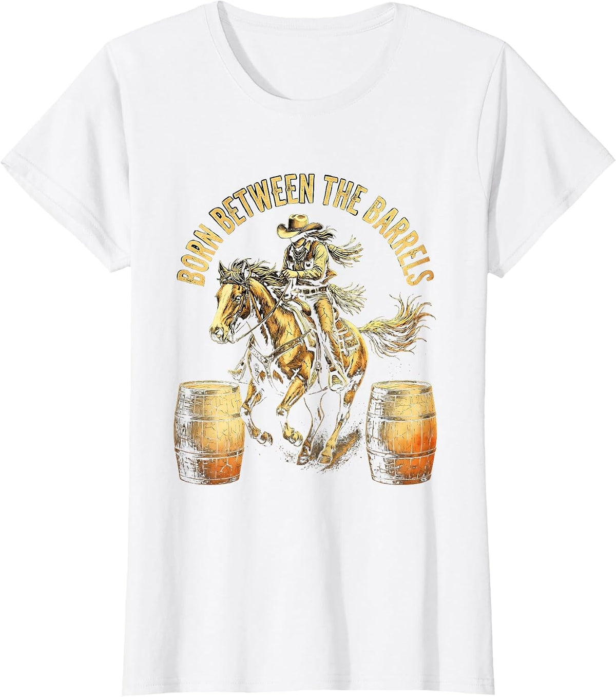 Born Between the Barrels Western Rodeo Design T-Shirt - White