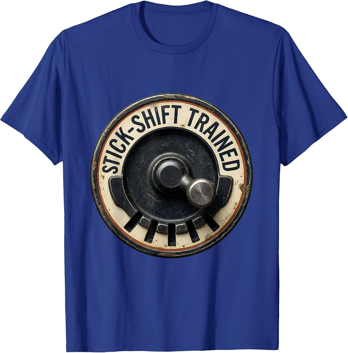 Men's Stick-Shift Trained Vintage Manual Transmission Car Guy T-Shirt - Royal Blue