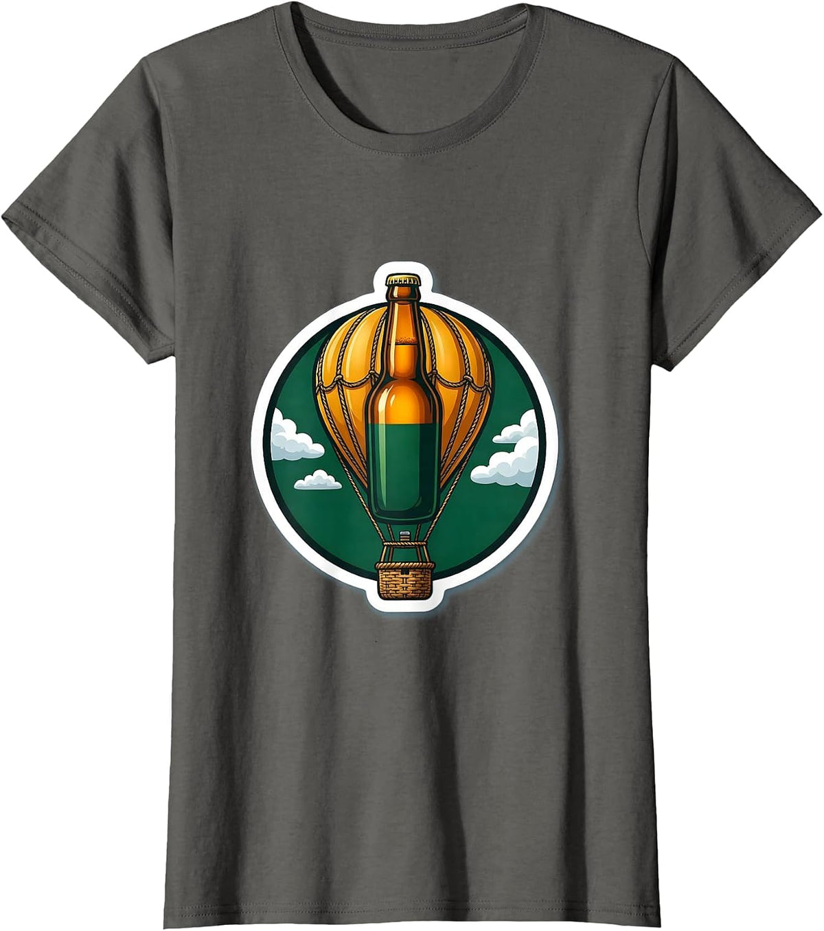 Women's Beer Bottle Hot Air Balloon Graphic Tee T-Shirt - Asphalt Grey