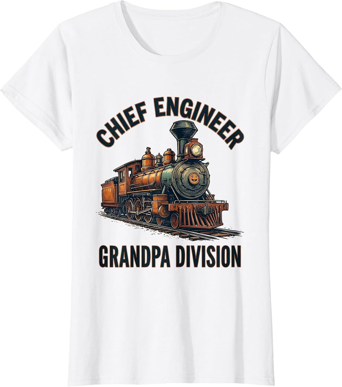Chief Engineer Grandpa Division Funny Train Enthusiast T-Shirt - White