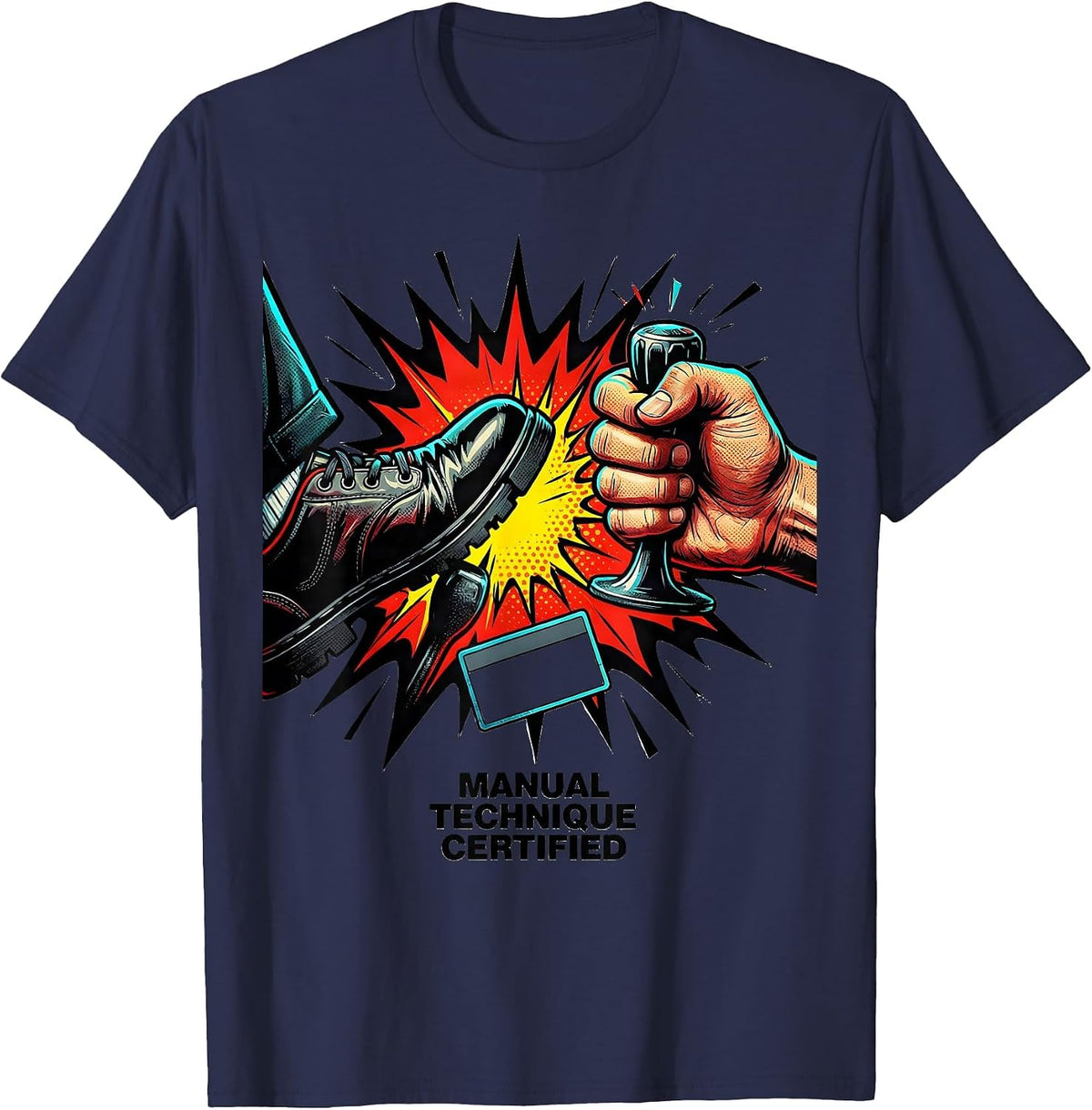 Men's Manual Technique Certified Pop Art Car Guy Manual T-Shirt - Navy Blue