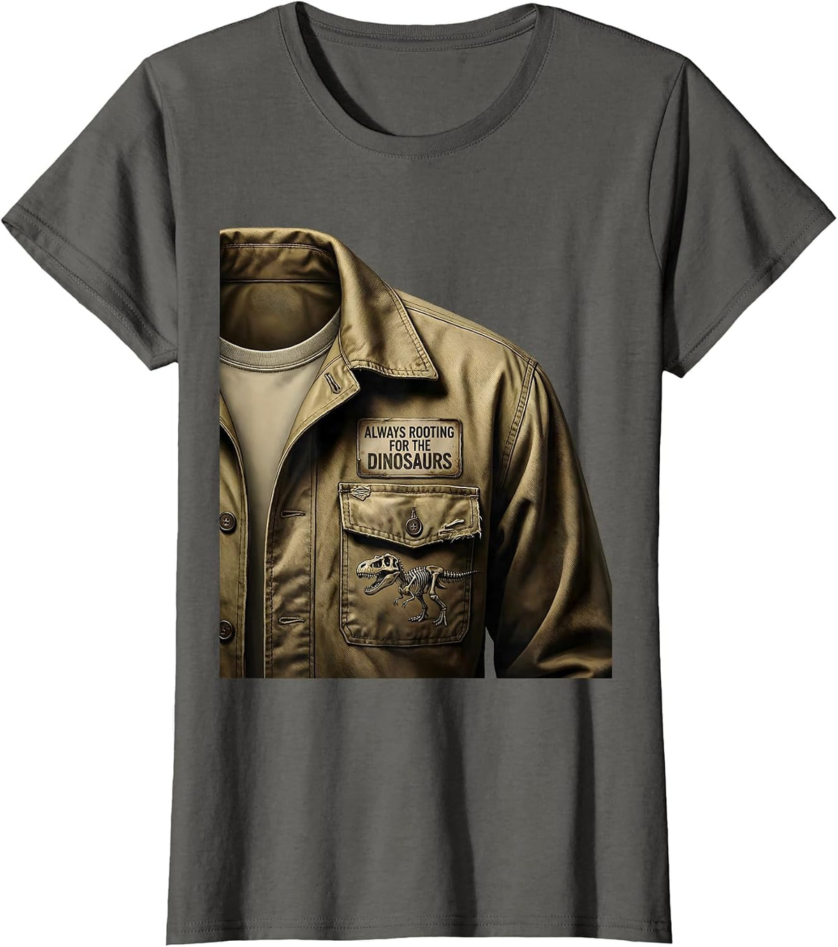 Women's Always Rooting For The Dinosaurs Funny Design T-Shirt - Asphalt Grey
