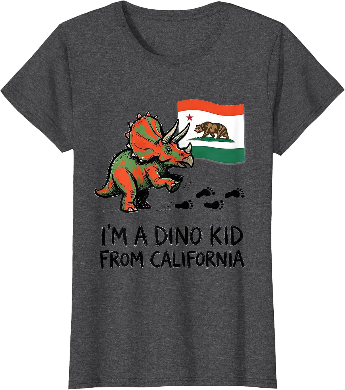 Women's I'm A Dino Kid From California Naive Kidcore Dinosaur Lover T-Shirt - Dark Heather Grey