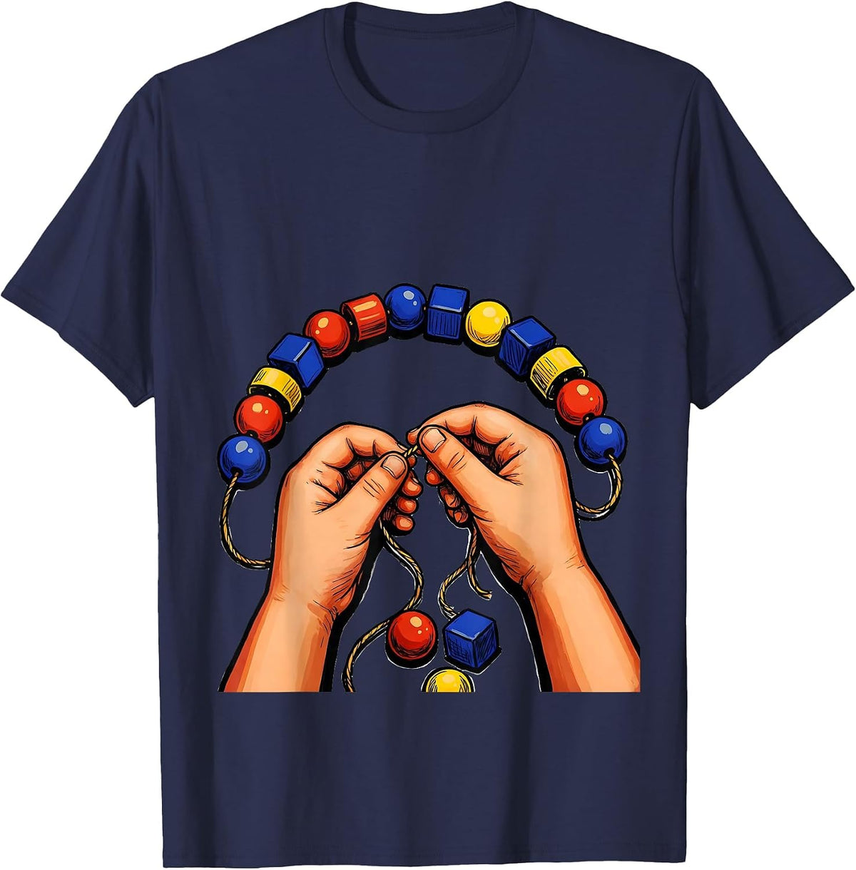 Occupational Therapy Bead Lacing Child Illustration T-Shirt - Navy Blue