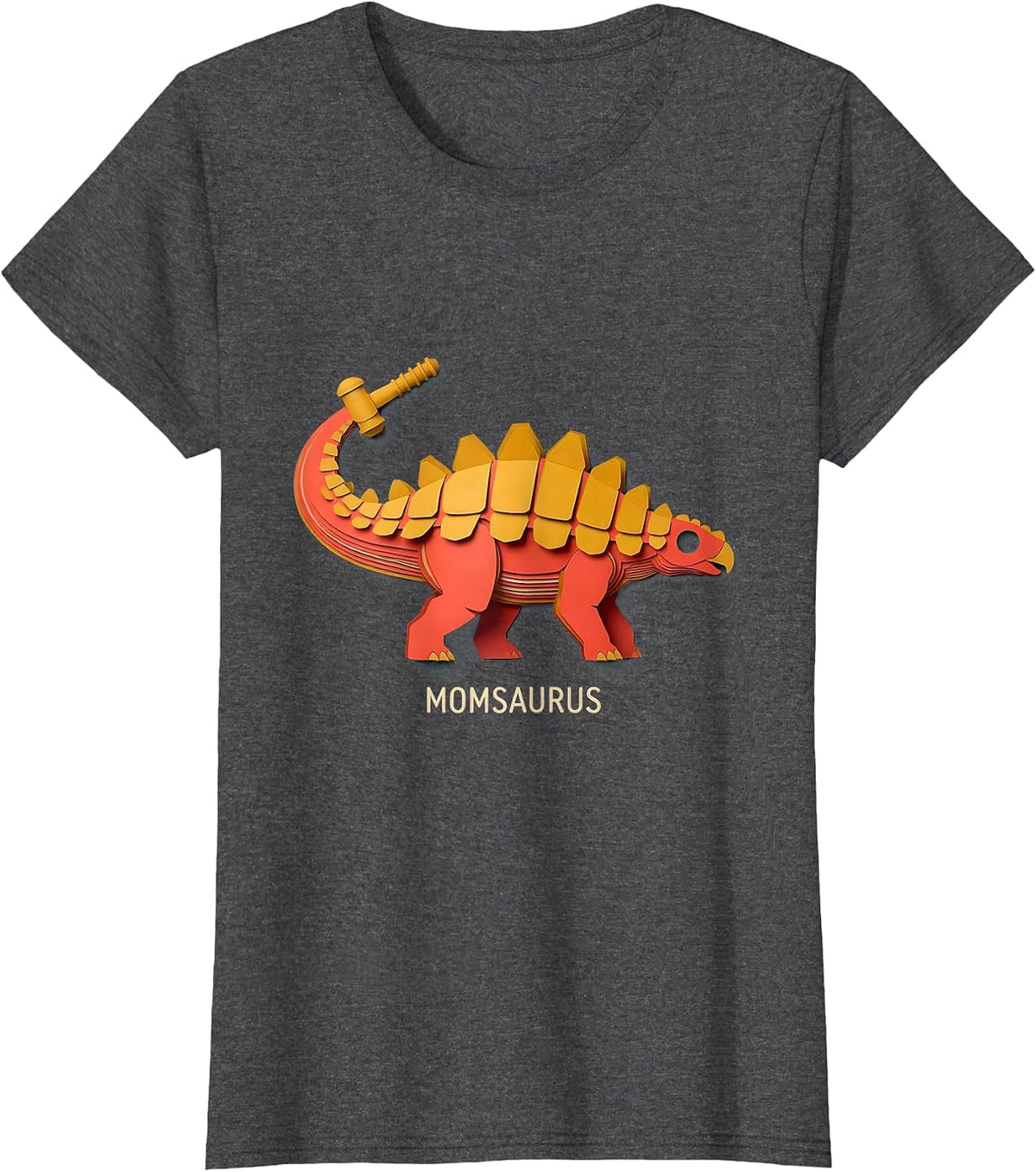 Women's Momsaurus Funny Family Role Dinosaur Lover Paper Cutout T-Shirt - Dark Heather Grey