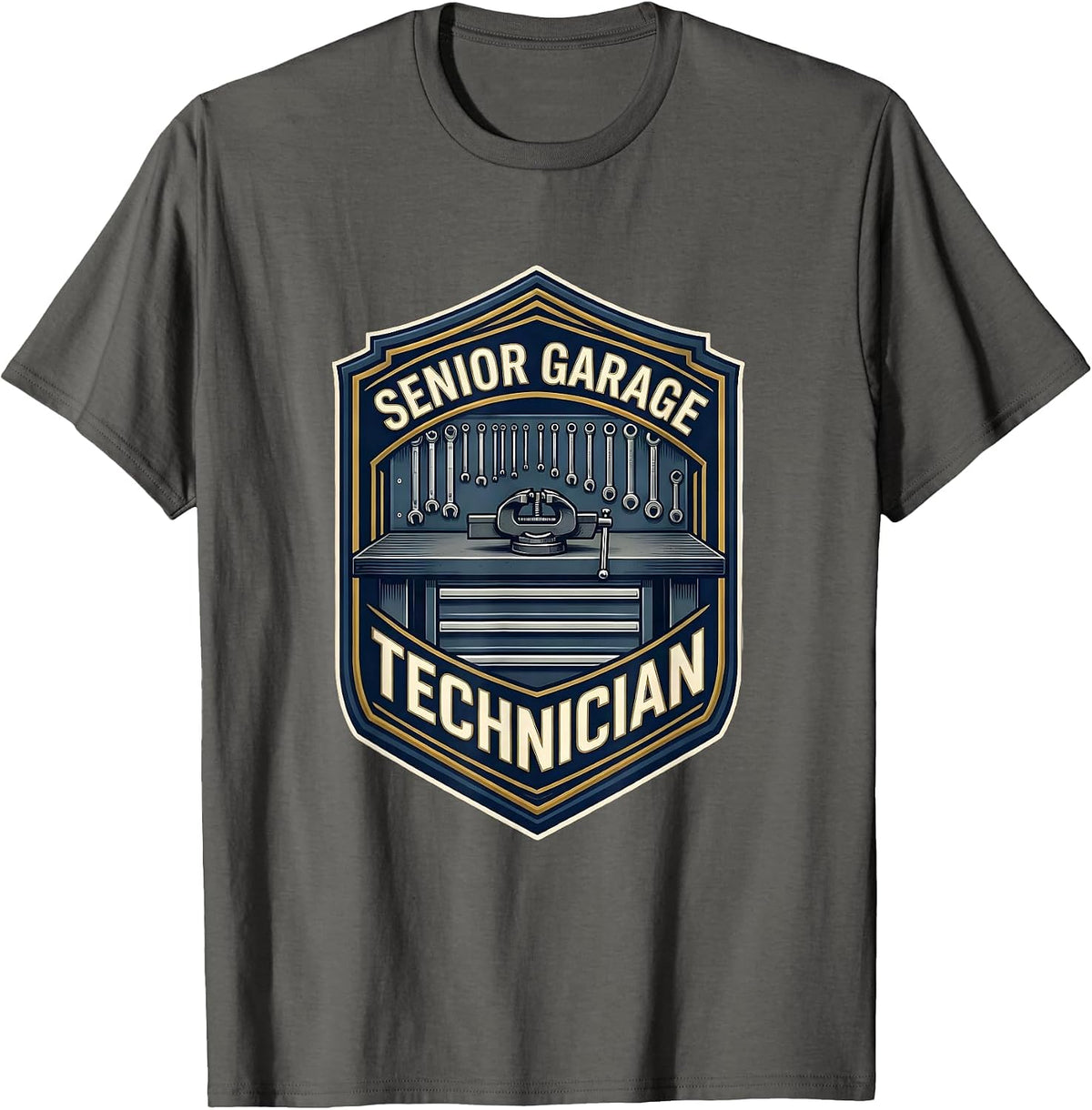 Senior Garage Technician Funny Mechanic Dad Joke Car Guy T-Shirt - Asphalt Grey