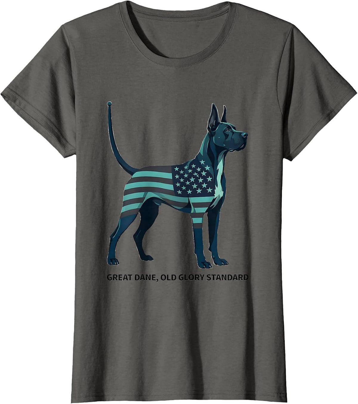Women's Great Dane Old Glory Standard Midcentury Modern Patriotic T-Shirt - Asphalt Grey