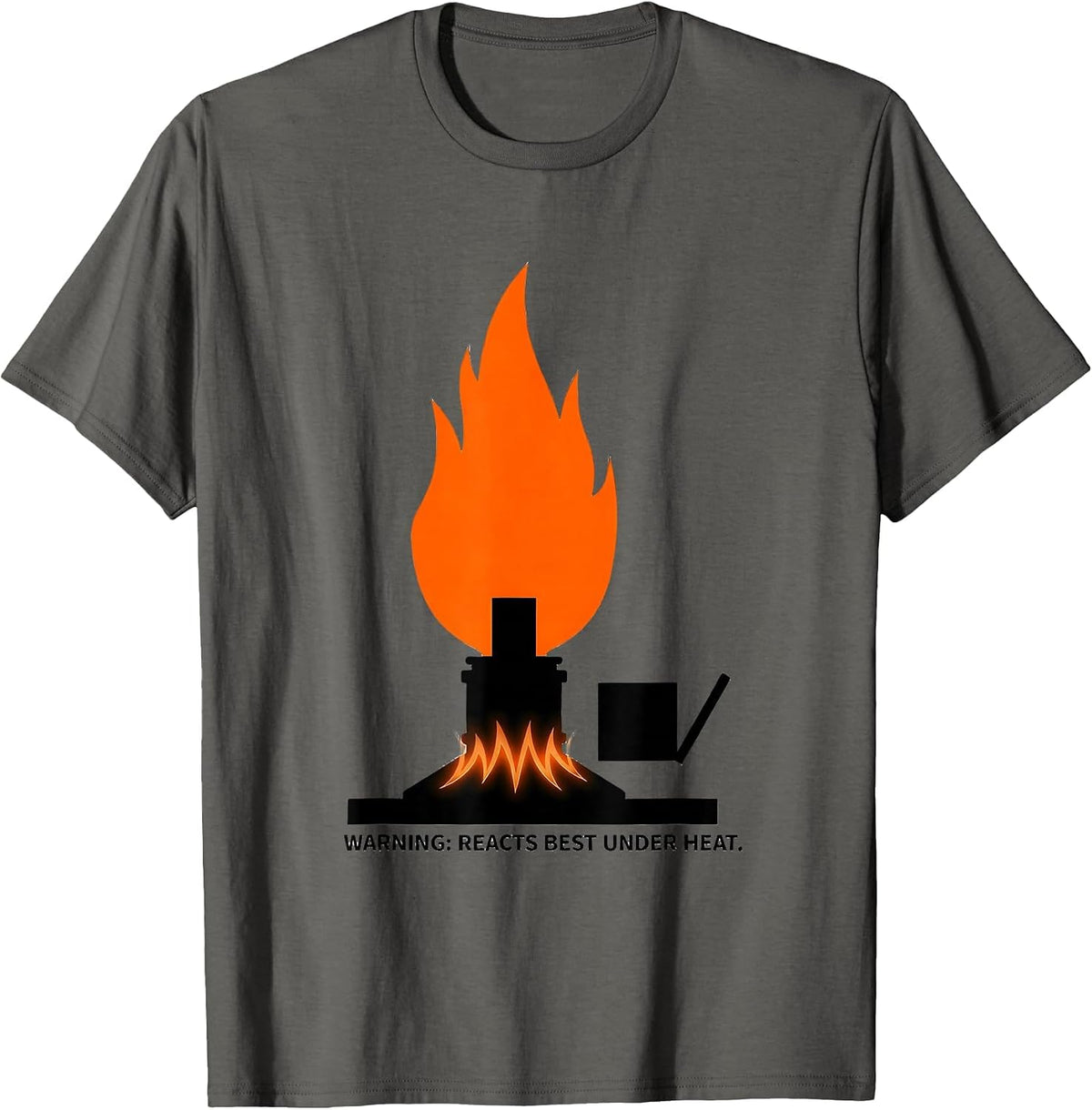 Warning: Reacts Best Under Heat Funny Science Teacher T-Shirt - Asphalt Grey