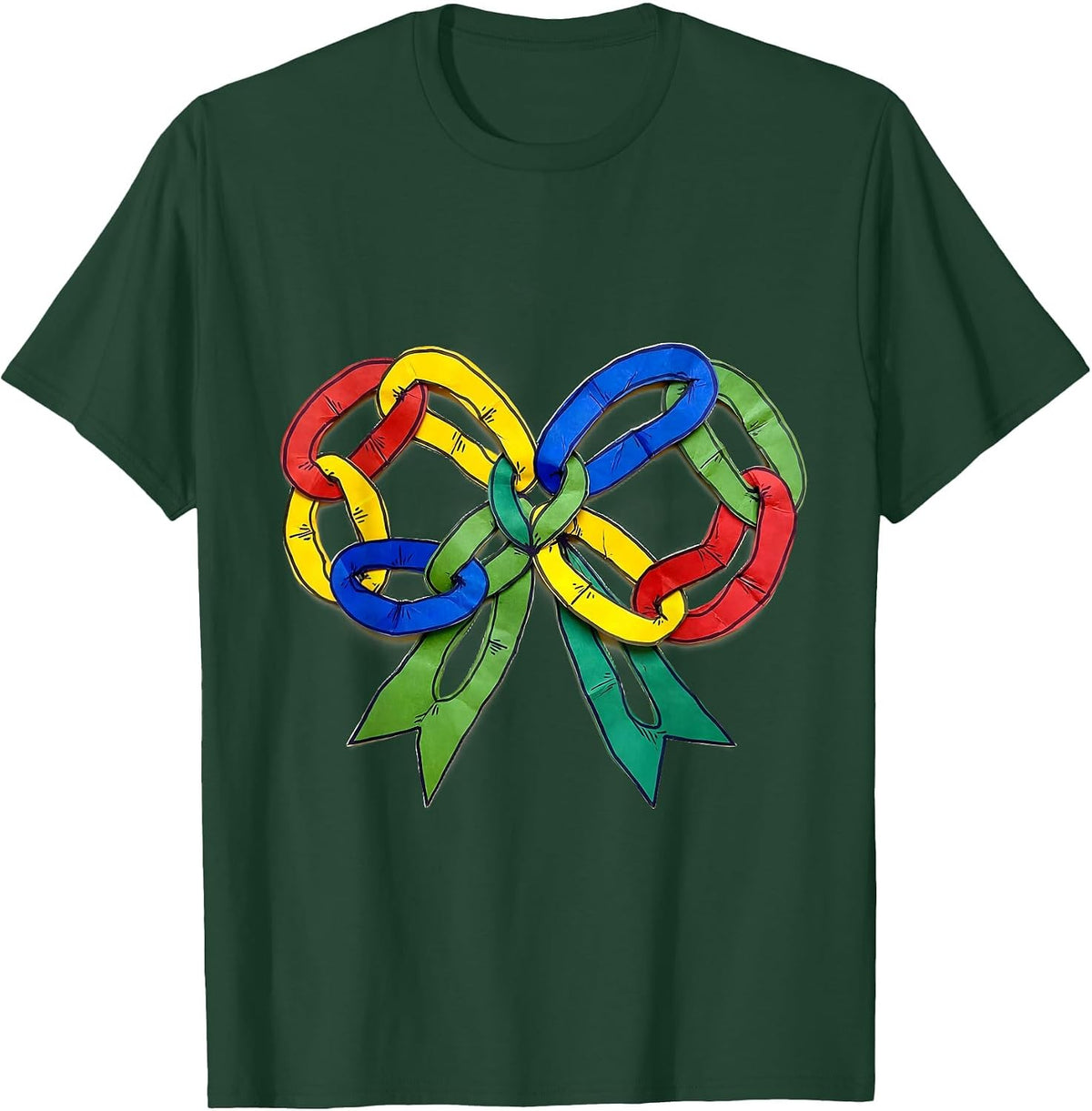 Men's Preschool Teacher Construction Paper Chain Garland T-Shirt - Dark Green