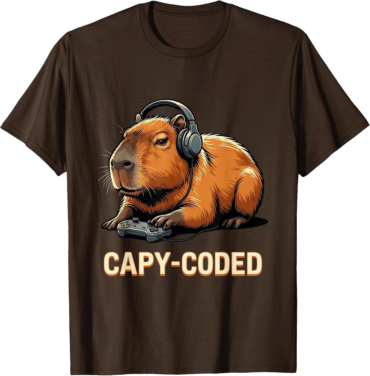 Capy-Coded Funny Capybara Gamer Meme Humor T-Shirt - Brown