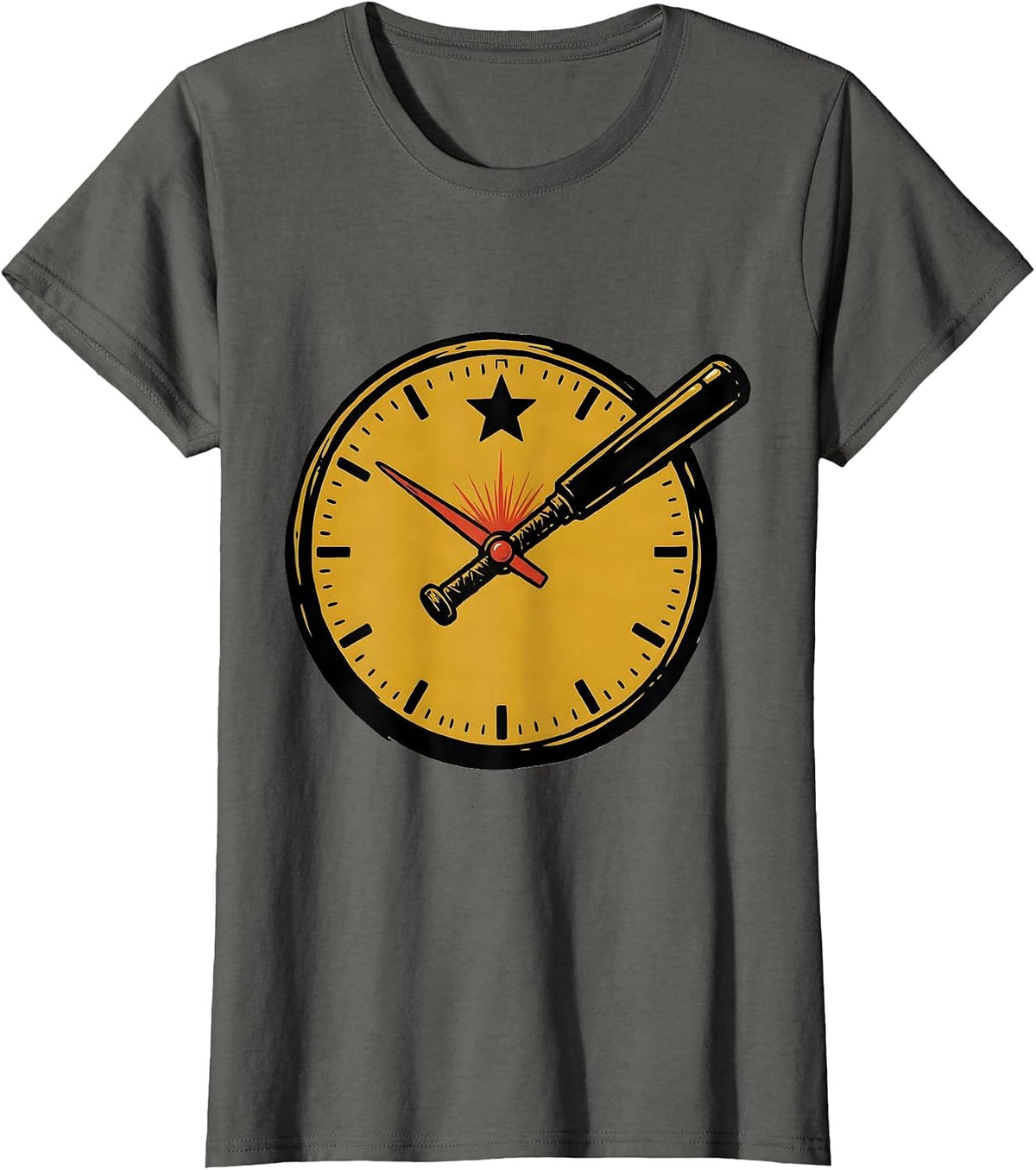 Women's Police Baton Clock Funny Cop Gift Law Enforcement Humor T-Shirt - Asphalt Grey