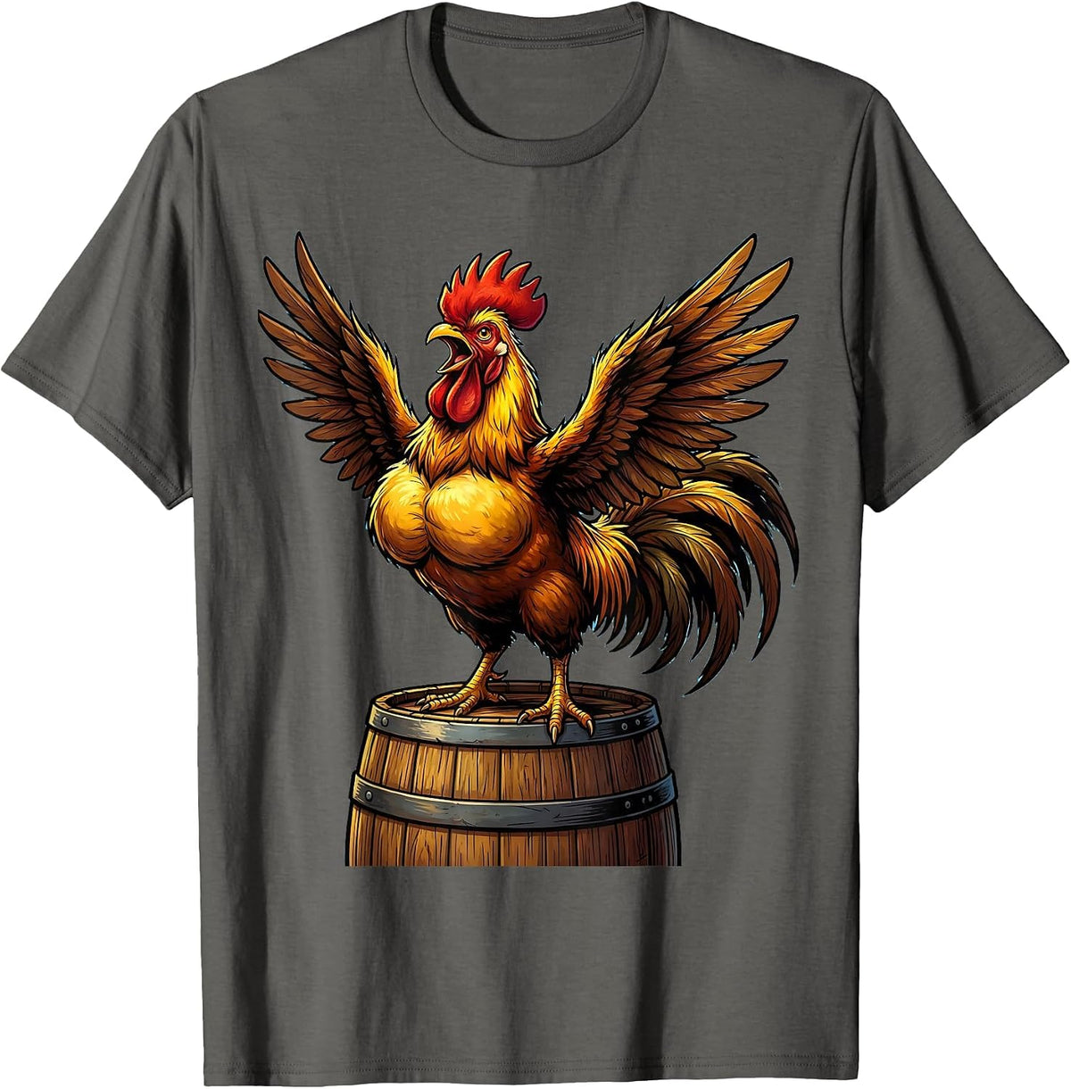 Men's Rooster on a Keg Craft Beer Illustration T-Shirt - Asphalt Grey