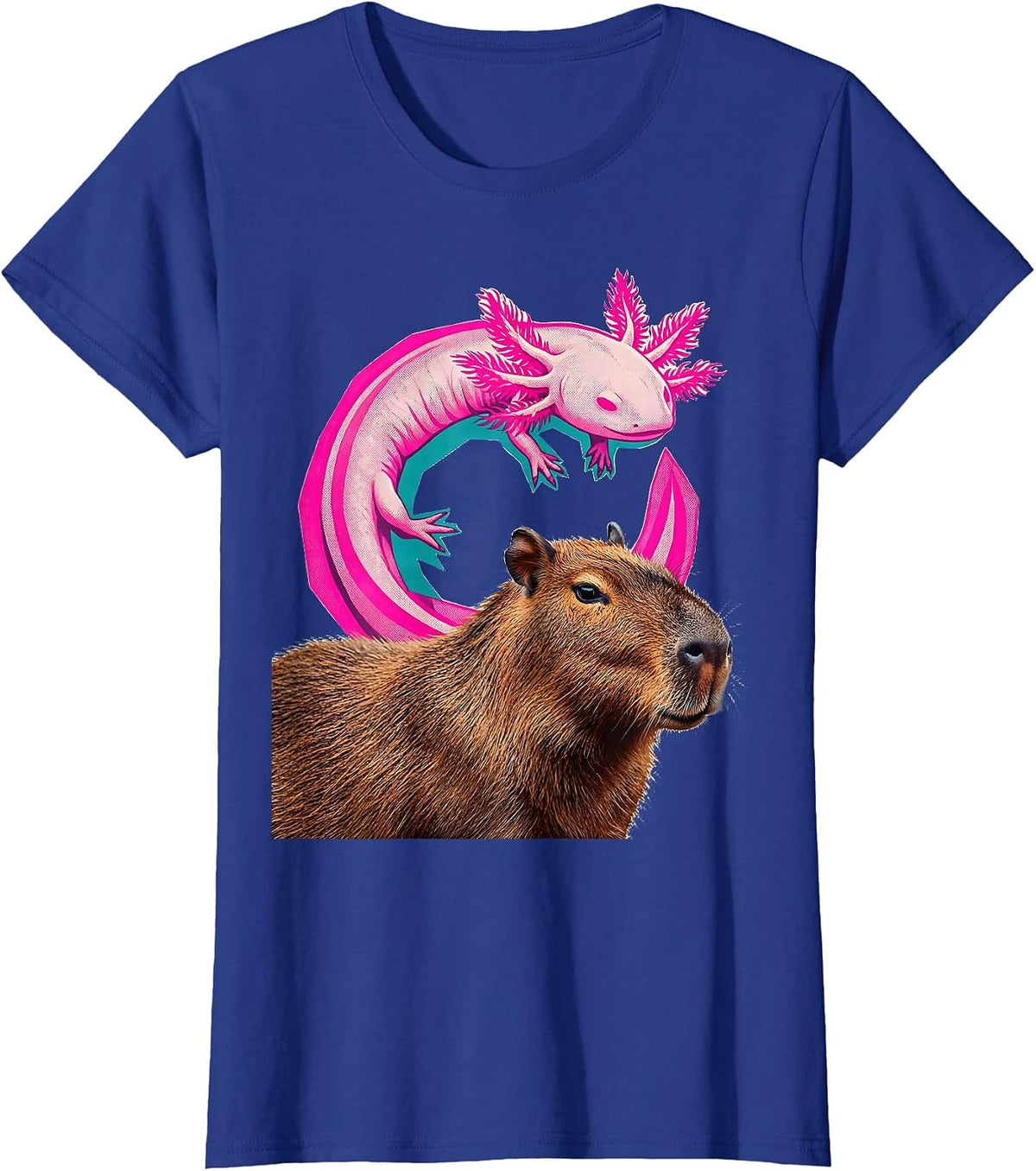 Women's Capybara Axolotl Kawaii Animal Lover Kids Gift T-Shirt - Royal Blue