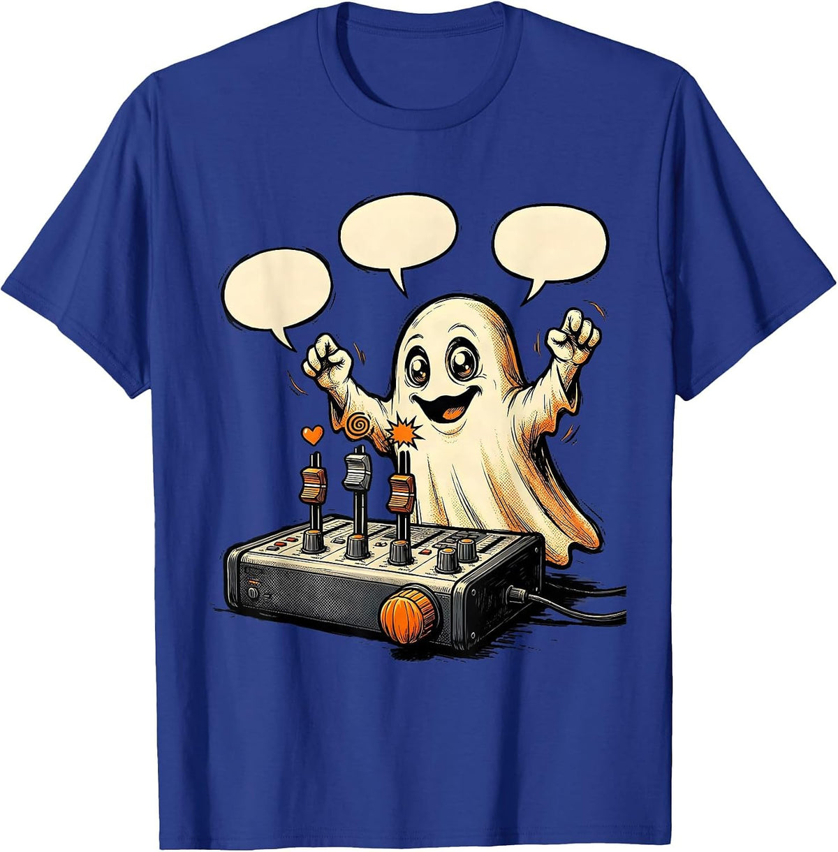 Men's Friendly Ghost Sound Console Halloween School Counselor T-Shirt - Royal Blue