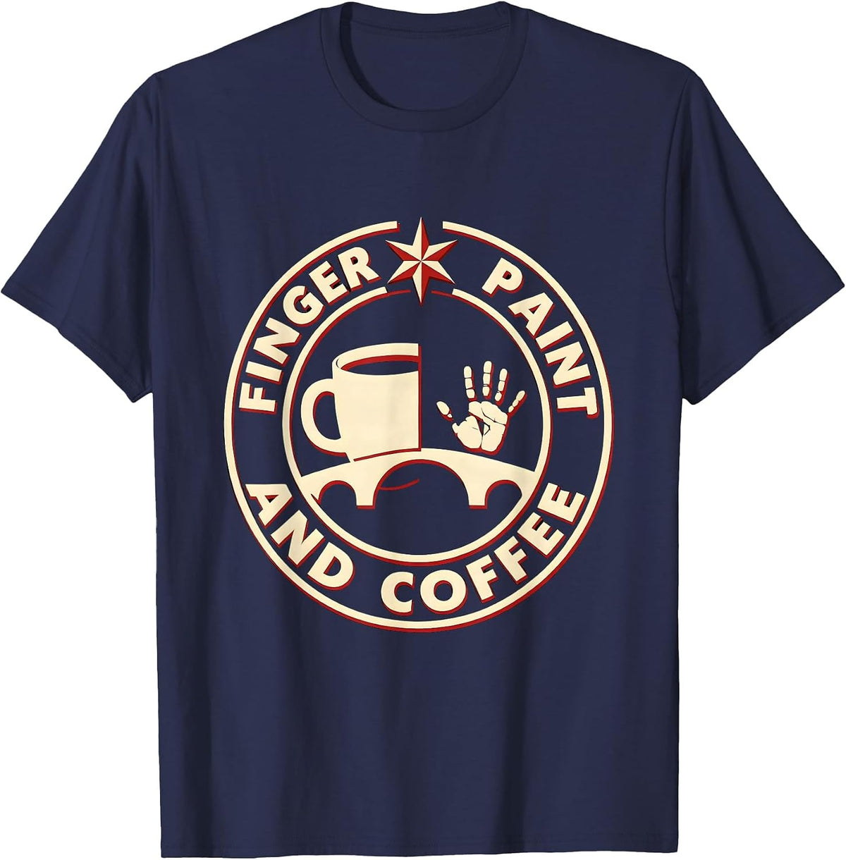 Finger Paint And Coffee Preschool Teacher Design T-Shirt - Navy Blue