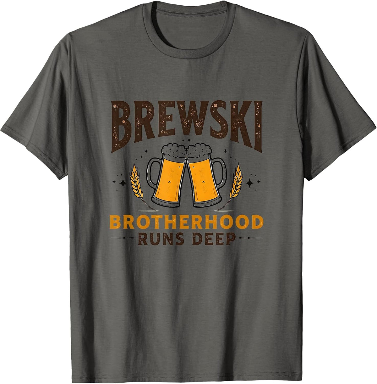 Brewski Brotherhood Runs Deep Beer Design T-Shirt - Asphalt Grey