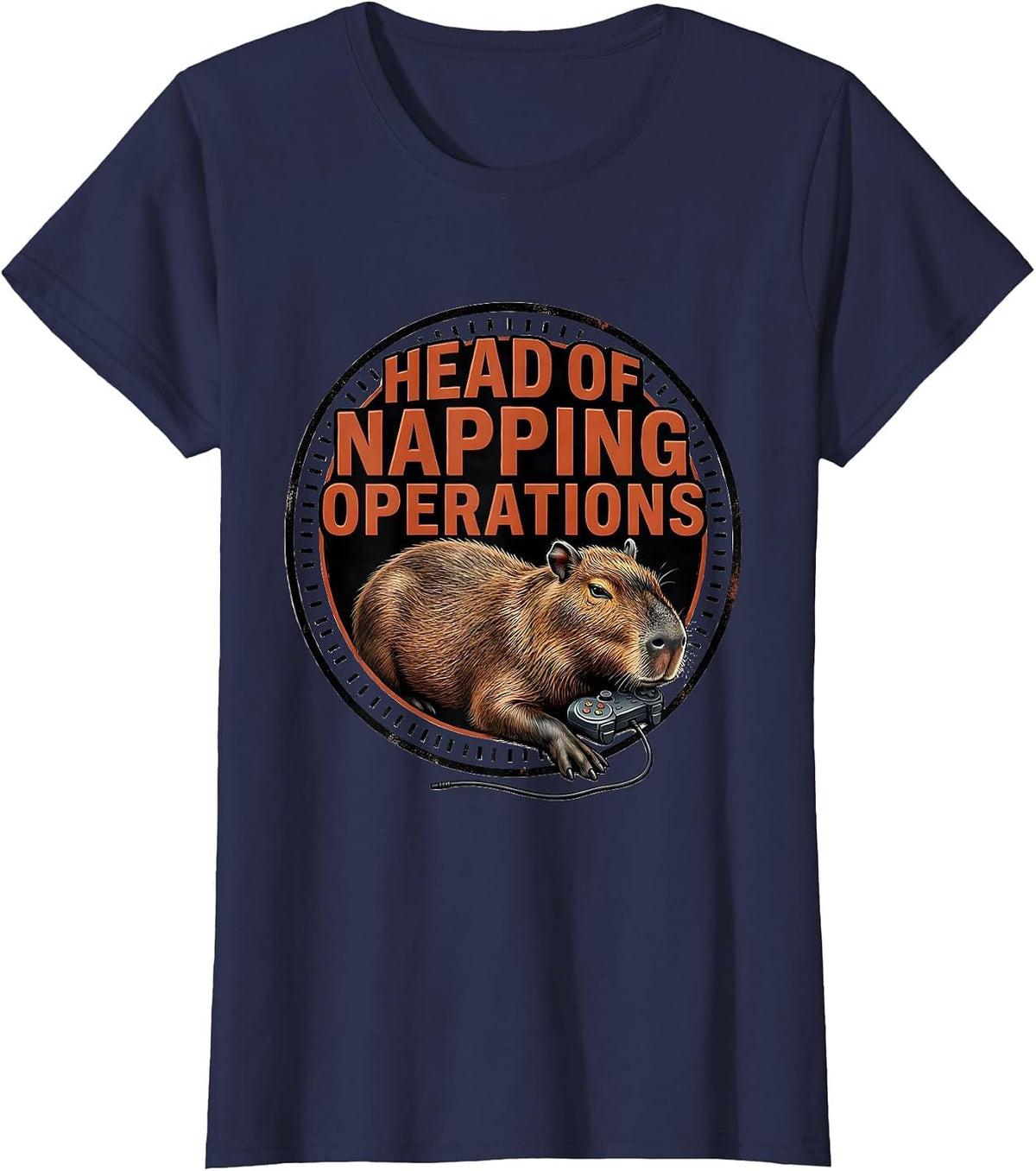 Women's Head of Napping Operations Funny Capybara Gamer Meme Humor T-Shirt - Navy Blue