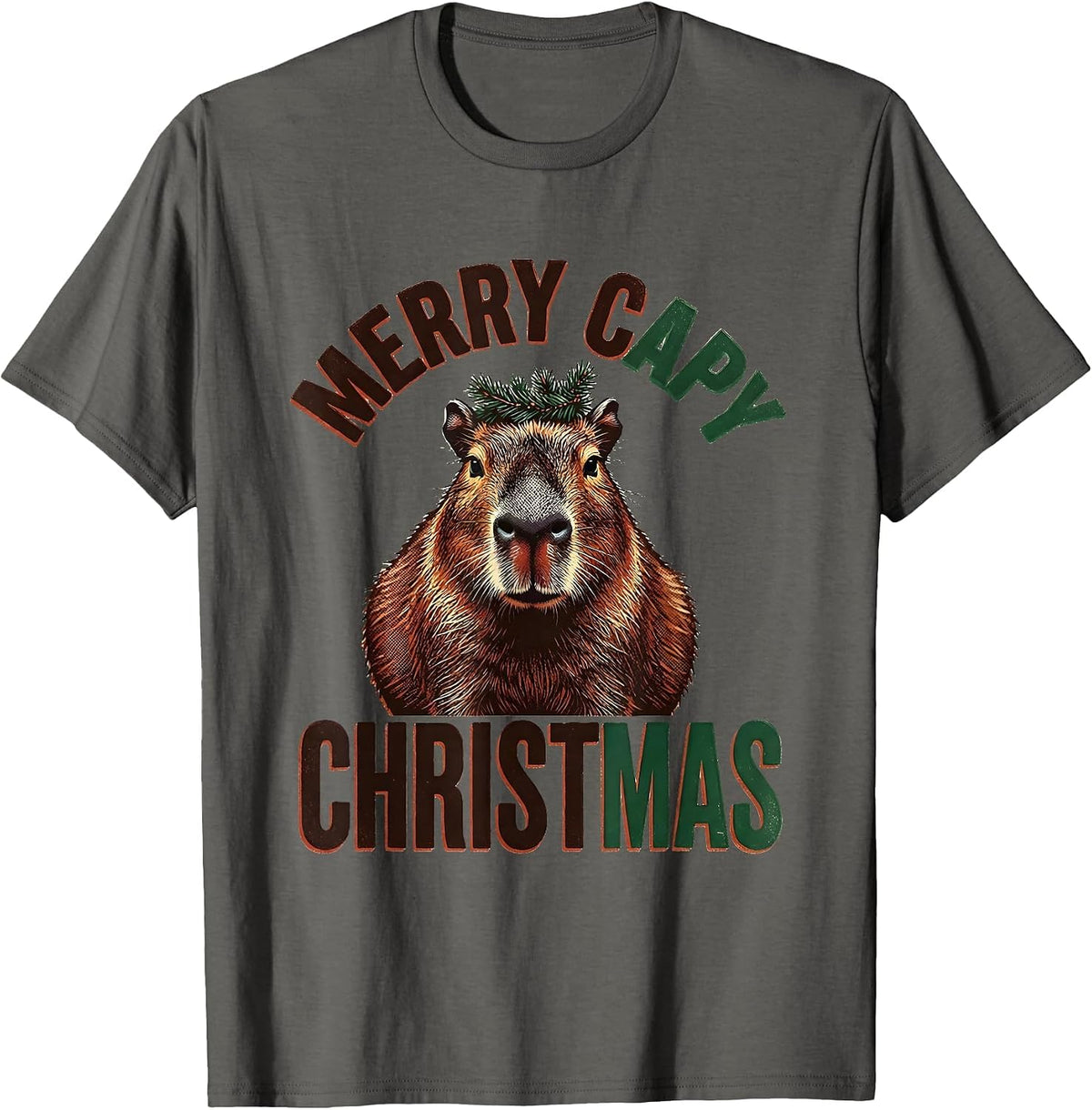 Men's Merry Capy Christmas Funny Capybara Animal Lover Holiday T-Shirt - Asphalt Grey