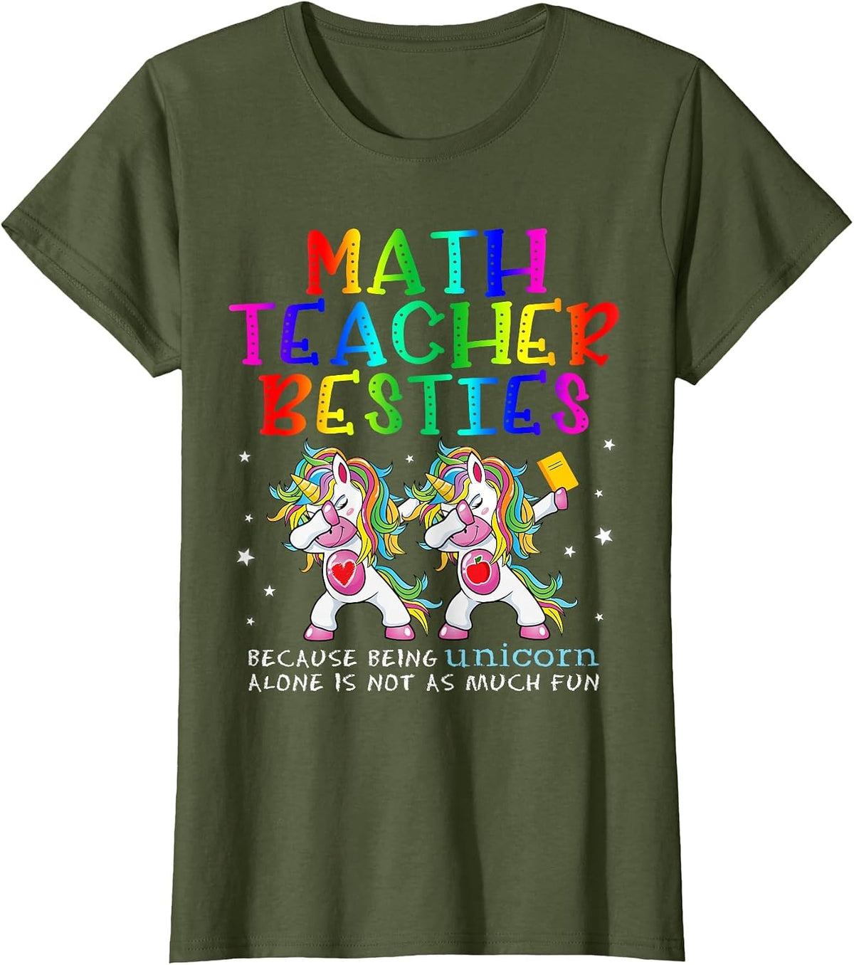 Math Teacher Besties Teacher's Day Best Friend T-Shirt - Olive Green