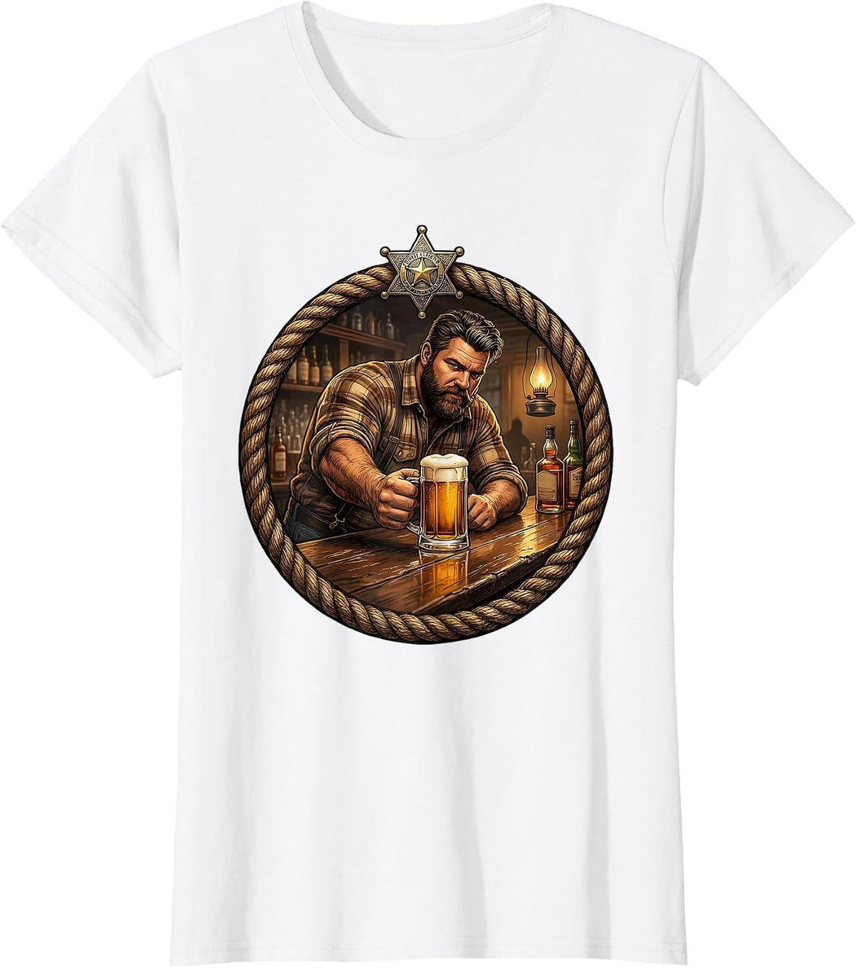 Old Western Saloon Bartender Sliding Beer Mug T-Shirt - White