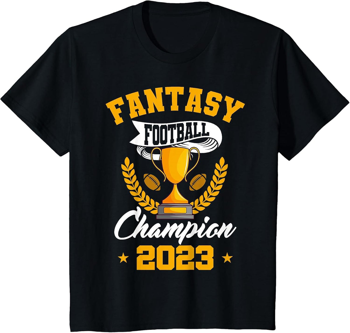 Fantasy Football Champion 2023 Golden Trophy T-Shirt - Black