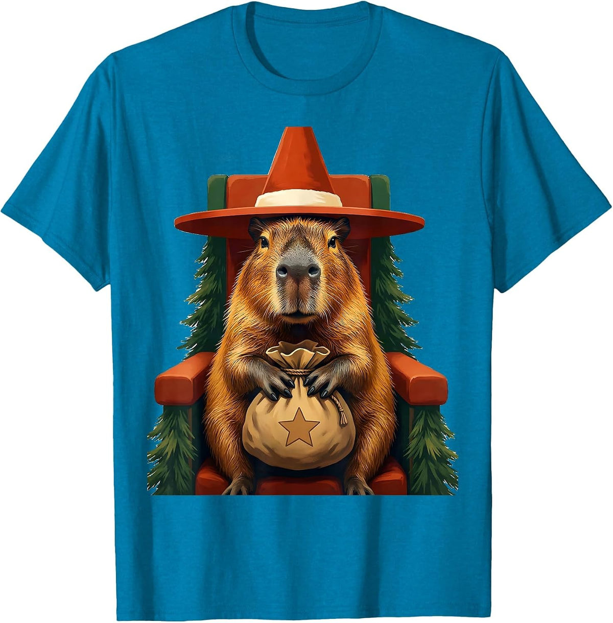 Capybara Santa Throne Christmas Fantasy Creature Humor T-Shirt - Sapphire Blue