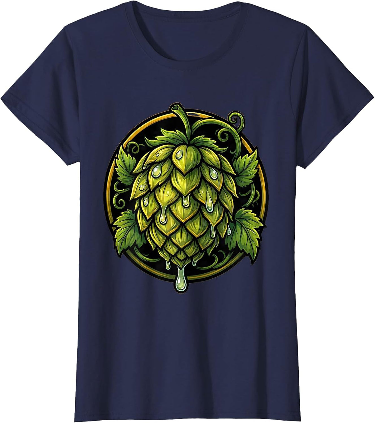 Women's Giant Hop Cone Dripping Dew Beer Graphic T-Shirt - Navy Blue