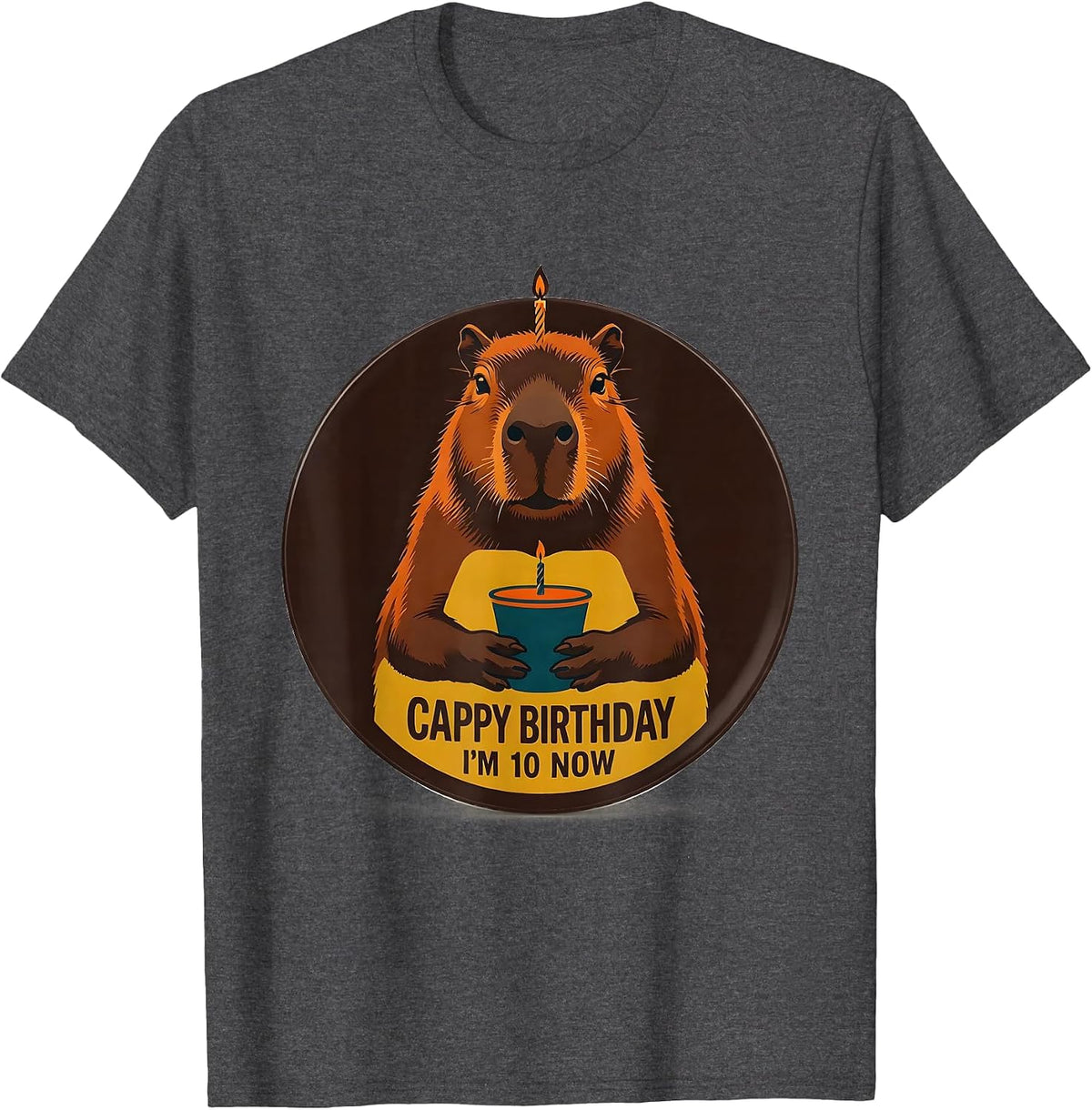 Cappy Birthday, I'm 10 Now Kawaii Capybara Birthday Gift T-Shirt - Dark Heather Grey