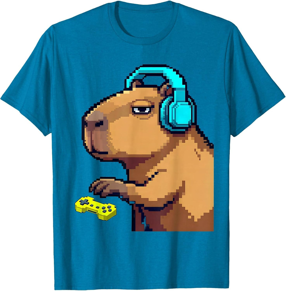 Capybara Gamer Meme Humor Pixel Art Cute T-Shirt - Sapphire Blue