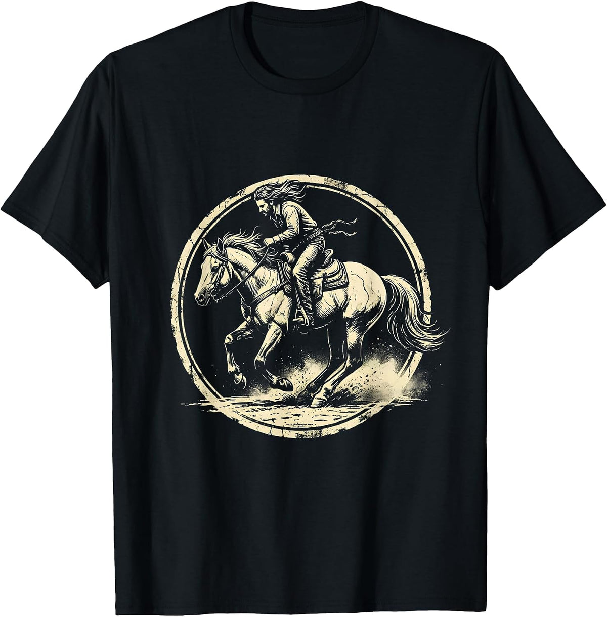 Men's Barrel Racer Leaning Into Turn Western Graphic T-Shirt - Black