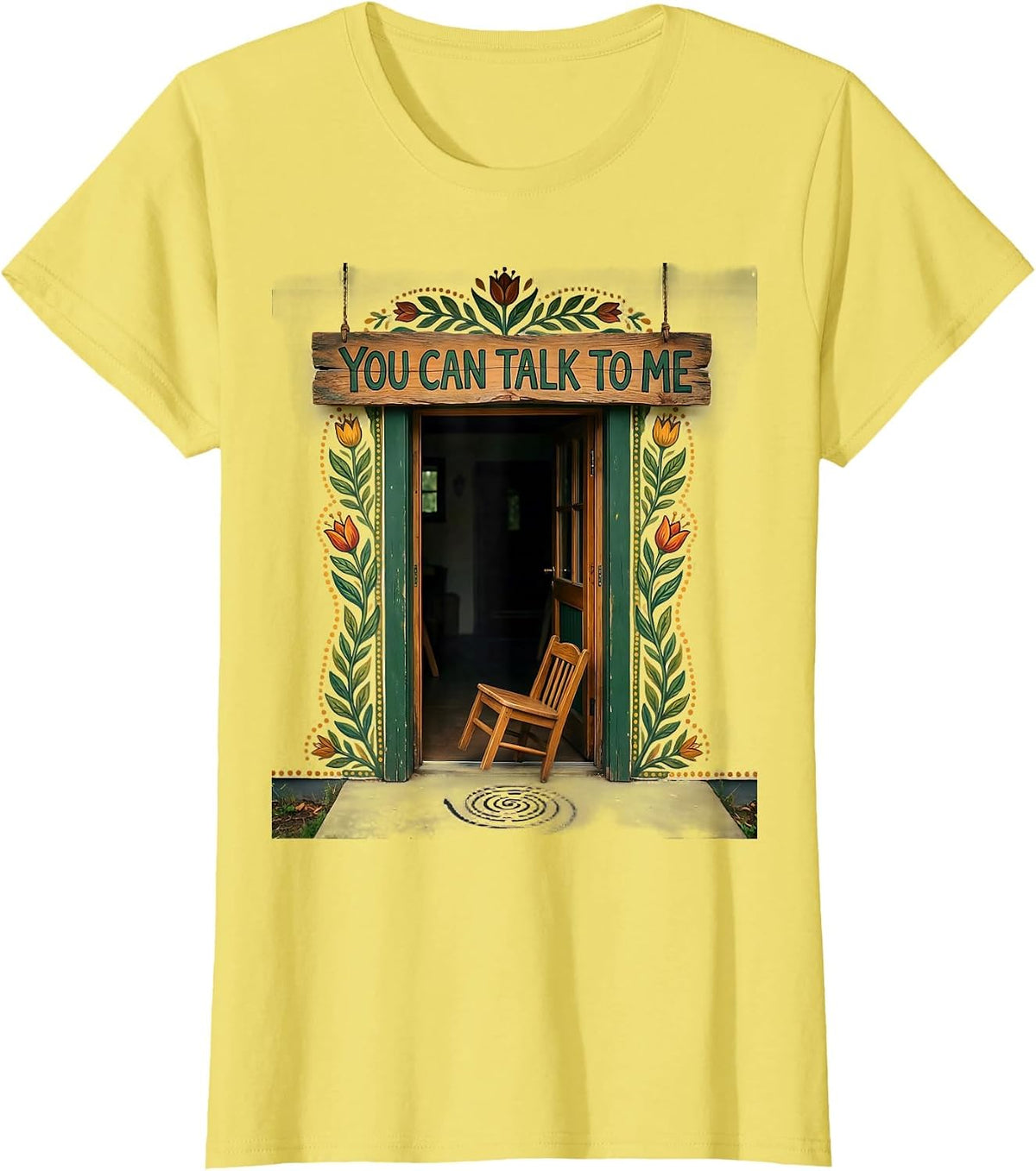 You Can Talk To Me Folk Art Mental Health Counselor T-Shirt - Lemon Yellow