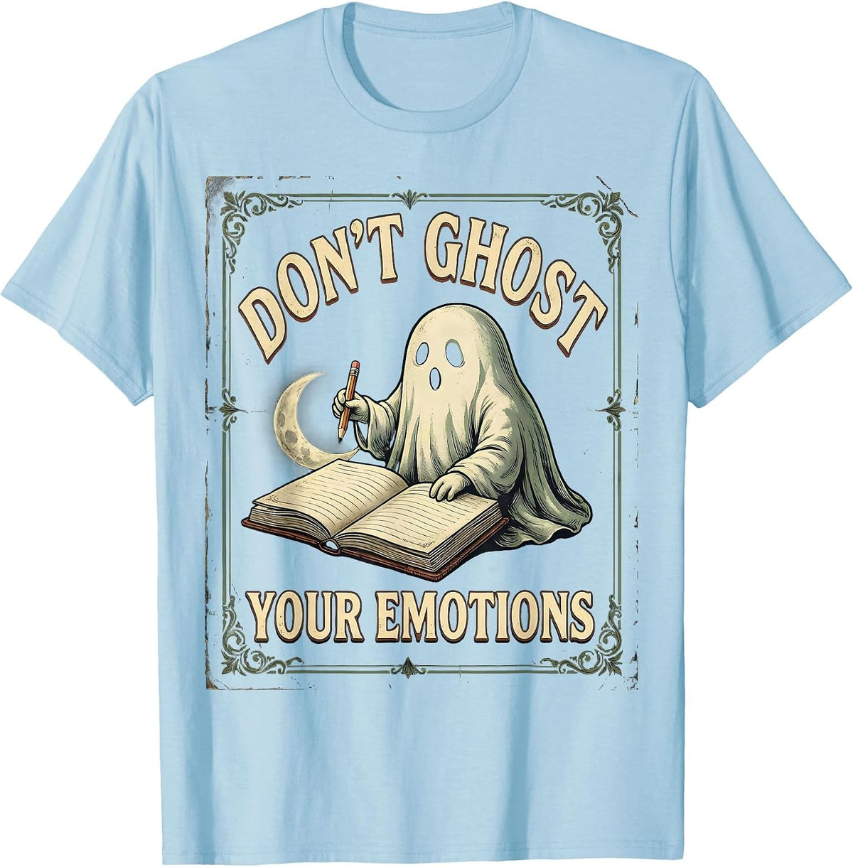 Men's Don't Ghost Your Emotions Vintage Ghost Mental Health T-Shirt - Baby Blue