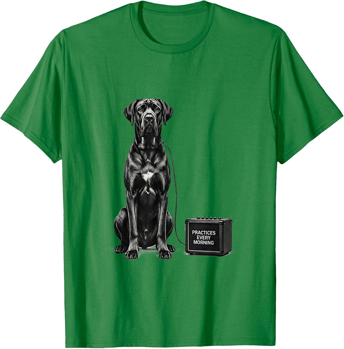 Men's Practices Every Morning Great Dane Rock Guitarist Dog Lover T-Shirt - Kelly Green