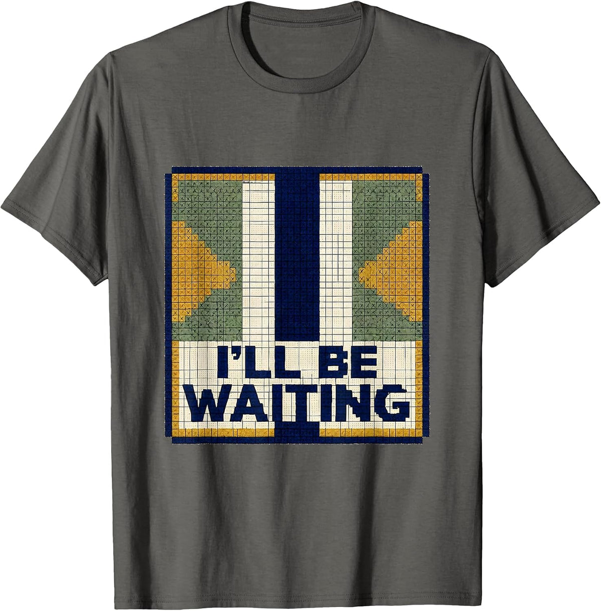 I'll Be Waiting Cross Stitch Thin Blue Line Police T-Shirt - Asphalt Grey