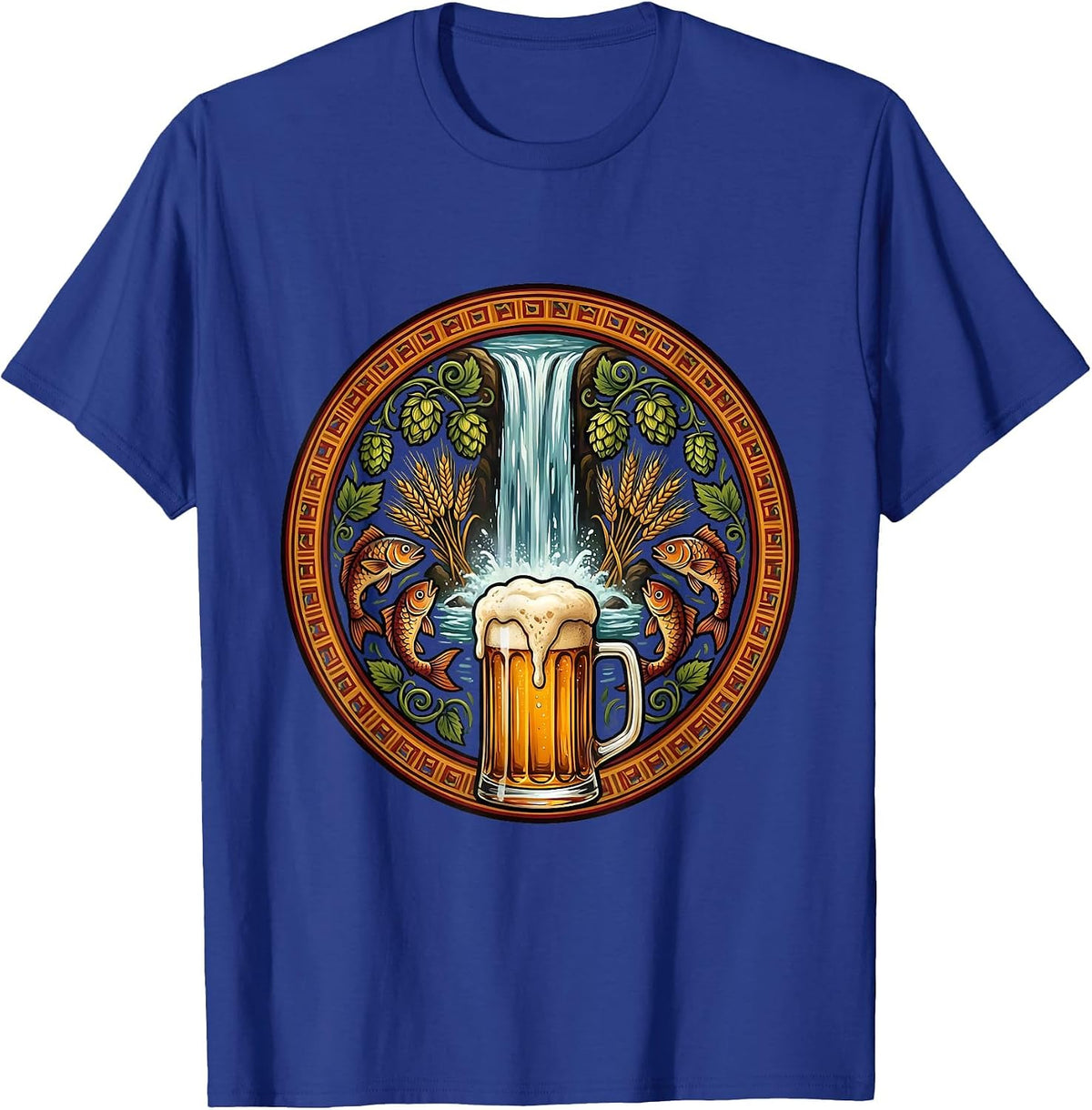 Waterfall Pint Glass Beer Graphic Tee T-Shirt - Royal Blue