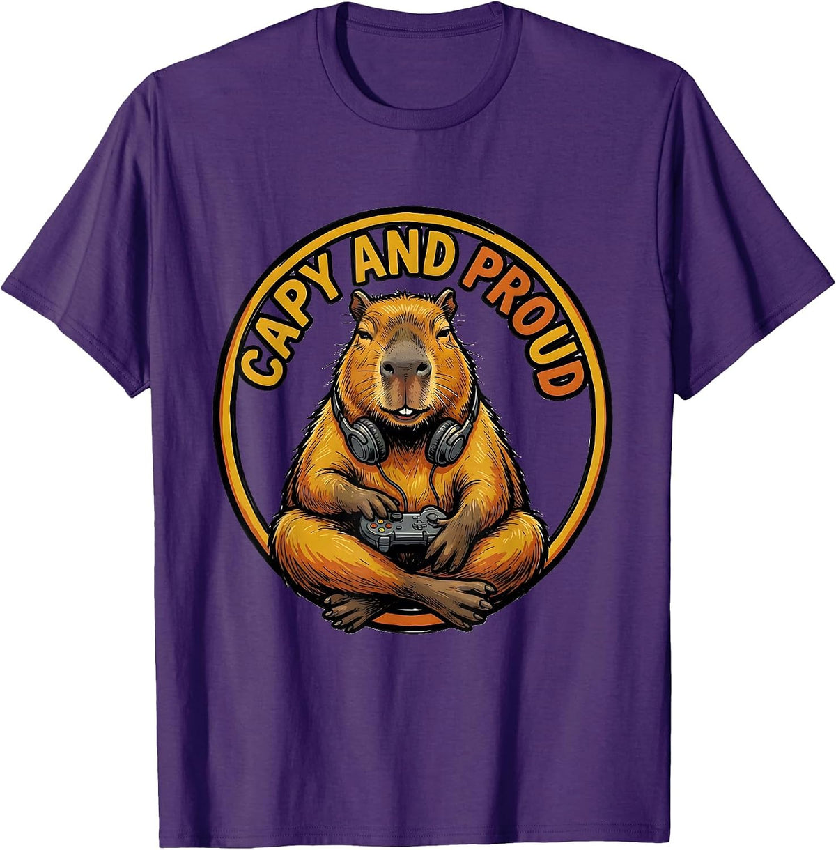 Men's Capy And Proud Funny Capybara Gamer Meme Humor T-Shirt - Purple