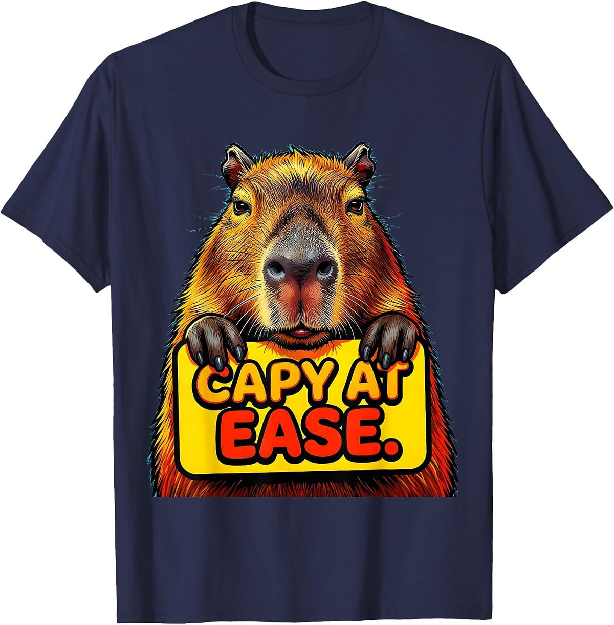 Men's Capy At Ease Pop Art Funny Capybara Meme Gamer T-Shirt - Navy Blue