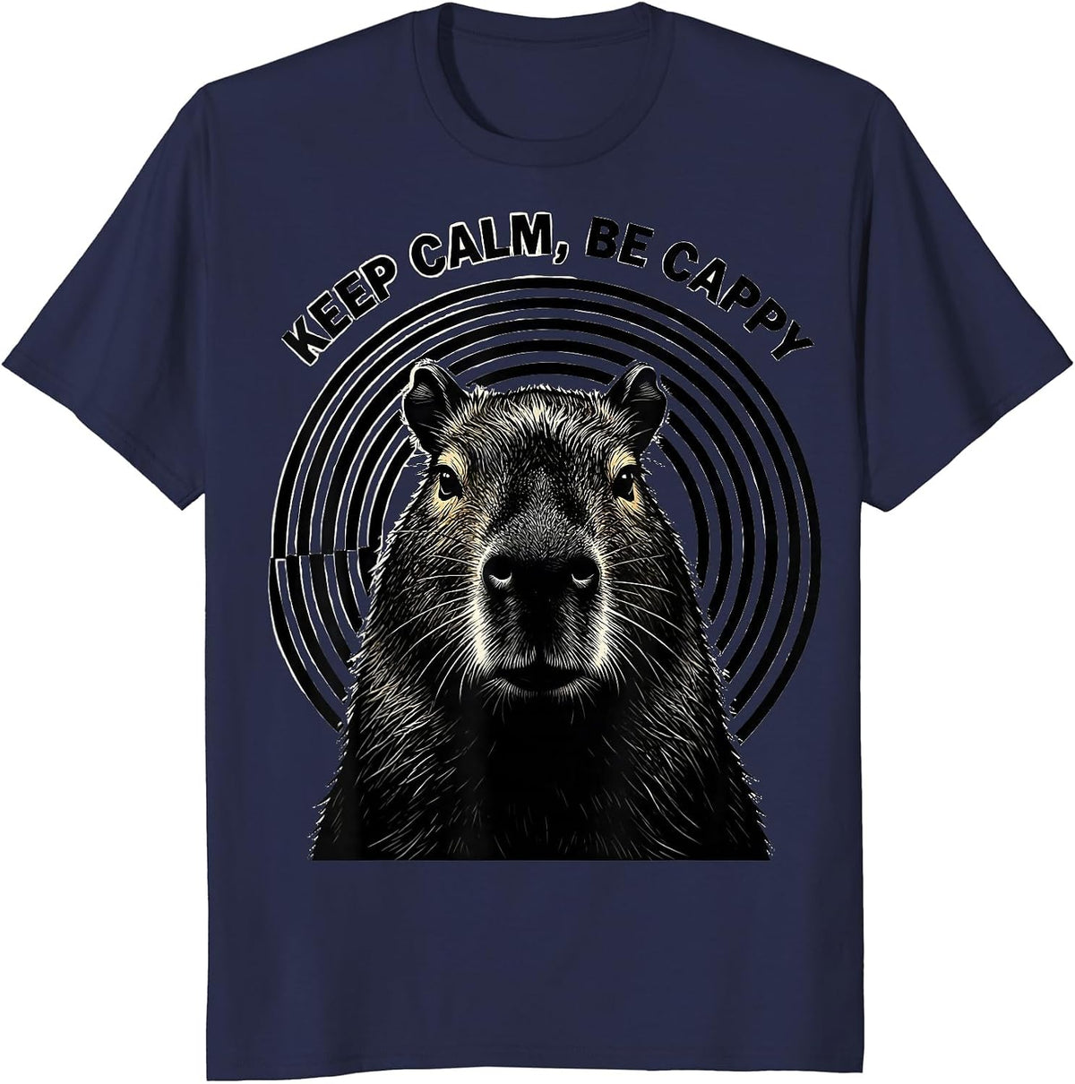 Men's Keep Calm Be Cappy Funny Capybara Meme Animal Humor T-Shirt - Navy Blue