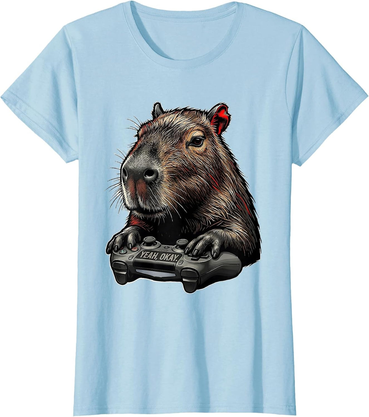 Yeah, Okay Funny Capybara Gamer Meme Humor T-Shirt - Baby Blue