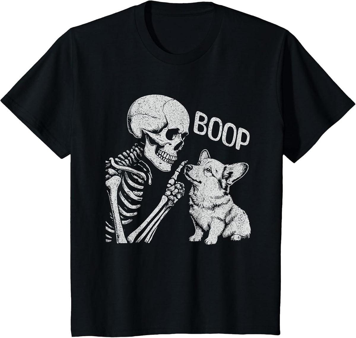 Funny Skeleton Hand Goth Boop Corgi Dog Nose Halloween T-Shirt - Black