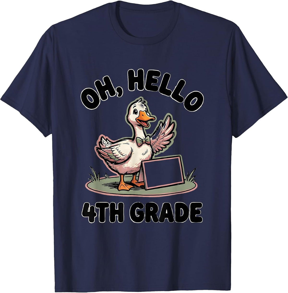 Oh, Hello 4th Grade Cute Goose Teacher Back To School T-Shirt - Navy Blue