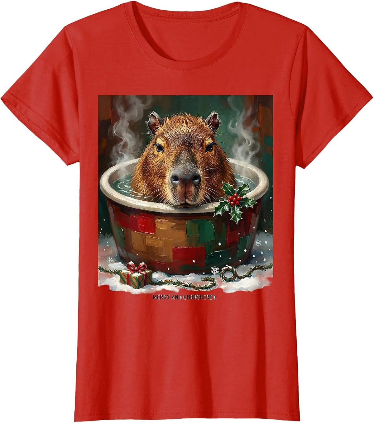 Merry And Unbothered Cute Christmas Capybara Animal Lover T-Shirt - Red