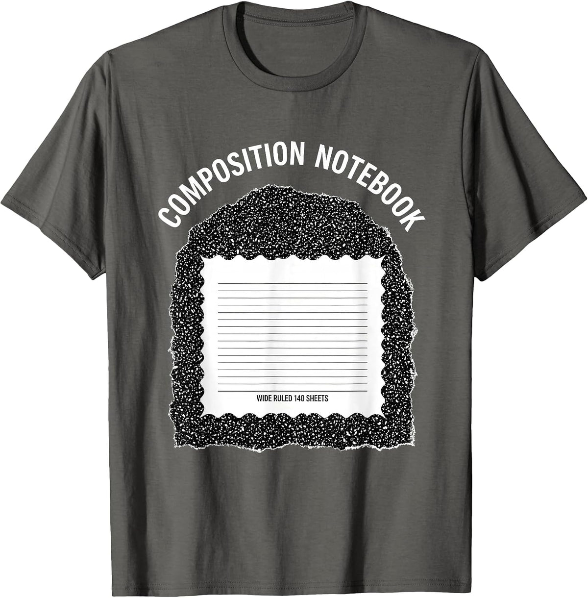 Composition Notebook Wide Ruled 140 Sheets Teacher T-Shirt - Asphalt Grey